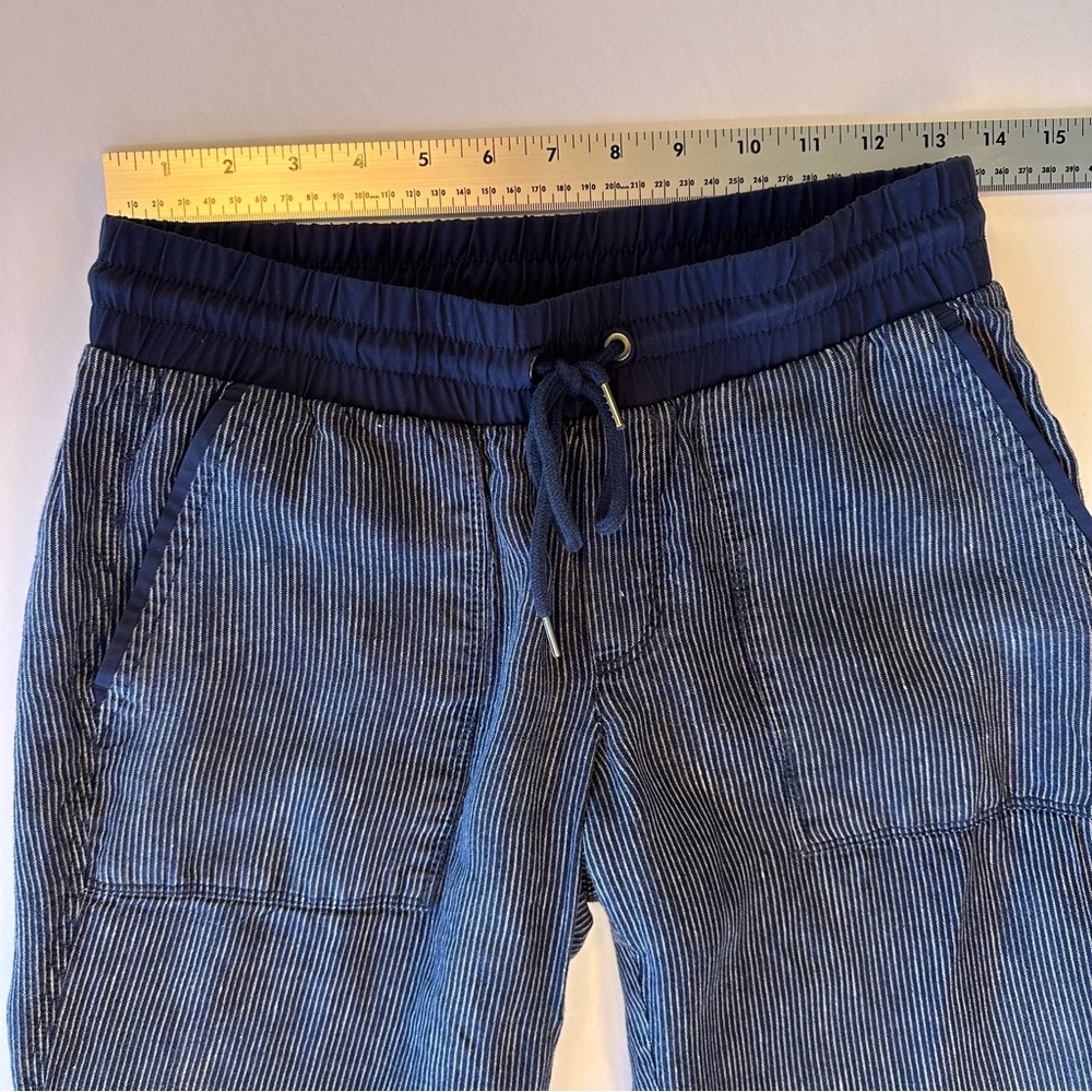 ATHLETA Bali 100% Linen Pull On Pants Womens Size 4 Navy Stripe Nautical Coastal - Picture 11 of 15